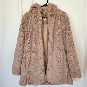 GAP Women's Tan Sherpa Hooded Teddy Coat Small